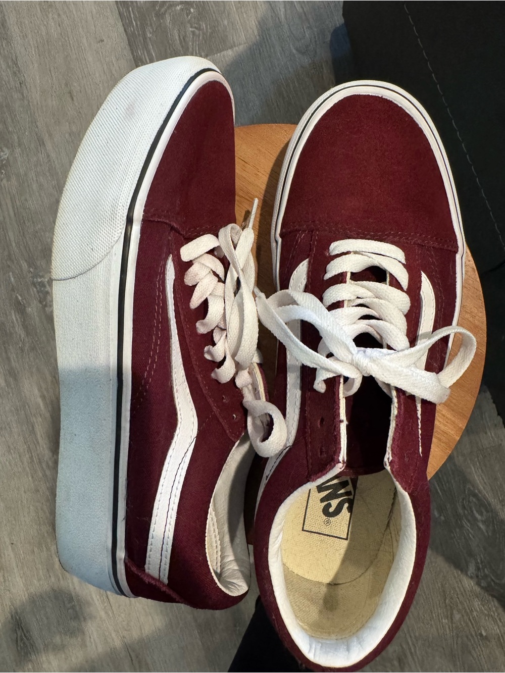 Vans Burgundy and White Old Skool Platform Sneakers